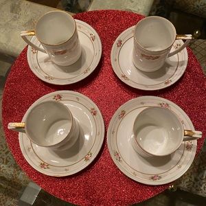 Nippon 4 demitasse tea cups and saucers.  Hand painted.